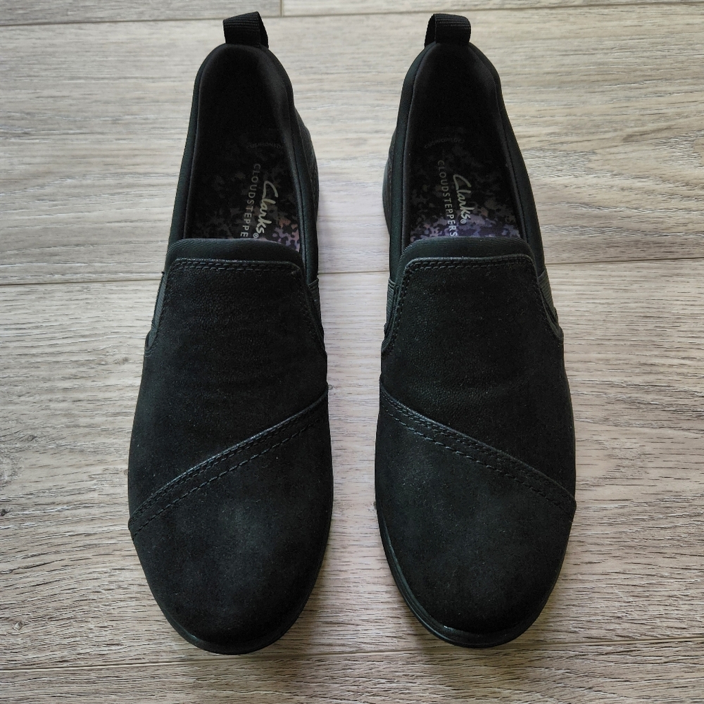 Clarks Cloudsteppers Black Breeze Dawn Slip On Shoes Womens 7 Flat Casual